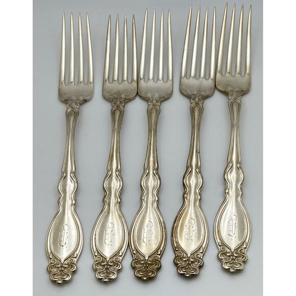 Vintage Holmes & Edwards Salad Forks Set of 5 Chalon Chatsworth Monogrammed - Picture 10 of 10